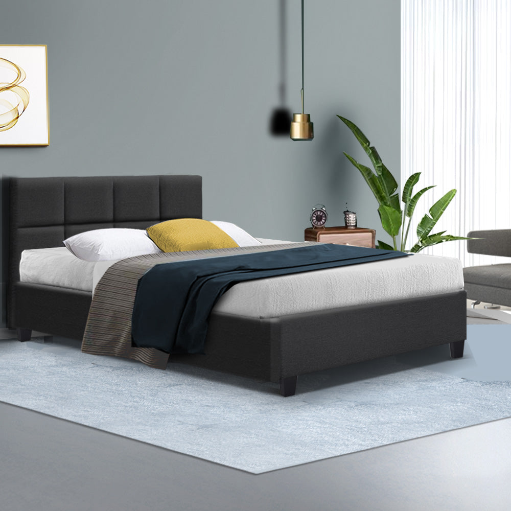 Artiss Tino Bed Frame Double Size Charcoal Fabric