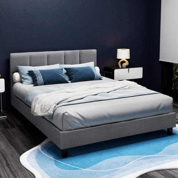 Artiss Tino Bed Frame Queen Size Grey Fabric