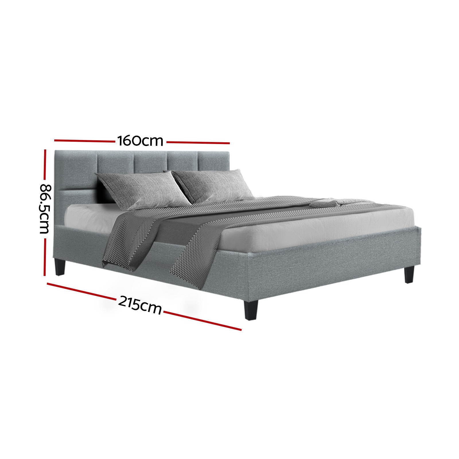 Artiss Tino Bed Frame Queen Size Grey Fabric