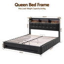 Artiss Queen Bed Frame with Gas Lift Storage LED Lights Charging Station Headboard with Open Shelf-2