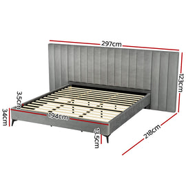 Artiss Bed Frame King Size Velvet Grey LOTT - 0