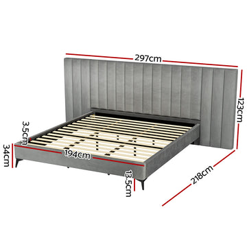 Artiss Bed Frame King Size Velvet Grey LOTT - 0