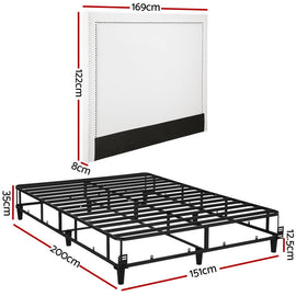 Artiss Queen Bed Frame with Headboard Platform Bed Base Grey Beige Fabric Metal - 0