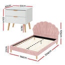 Artiss Double Bed Frame Scallop Headboard Pink Velvet with 2 Drawer Bedside Table-2
