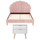 Artiss Double Bed Frame Scallop Headboard Pink Velvet with 2 Drawer Bedside Table-3