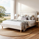 Artiss Queen Bed Frame Platform Bed Base Upholstered Headboard Linen Fabric Beige-1