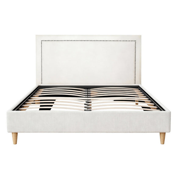 Artiss Queen Bed Frame Platform Bed Base Upholstered Headboard Linen Fabric Beige