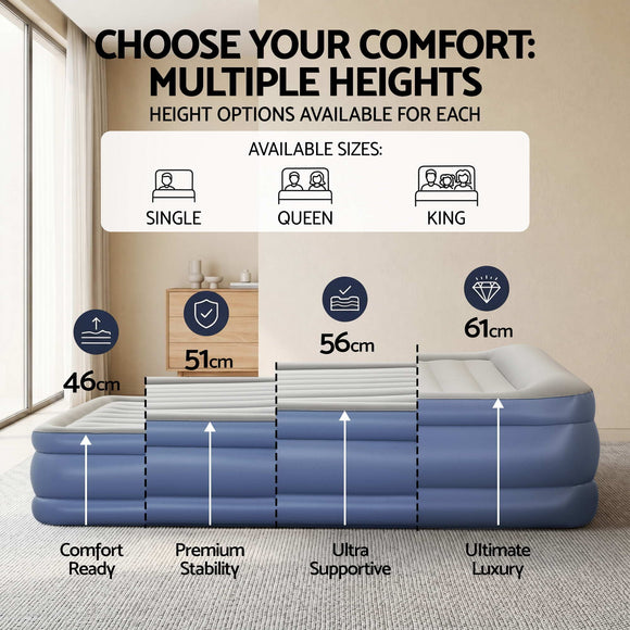 Bestway King Air Mattress with Built-in Pump Tritech Inflatable Bed 56cm