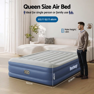 Bestway Queen Air Mattress with Built-in Pump Tritech Inflatable Bed 46cm - 0