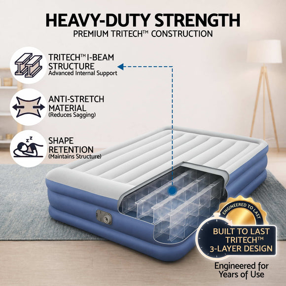 Bestway Queen Air Mattress with Built-in Pump Tritech Inflatable Bed 46cm