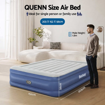Bestway Queen Air Mattress with Built-in Pump Tritech Inflatable Bed 56cm - 0