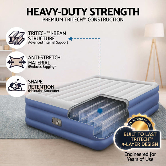 Bestway Queen Air Mattress with Built-in Pump Tritech Inflatable Bed 56cm