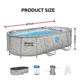 Bestway Swimming Pool 427x250x100cm Steel Frame Above Ground Pools Filter Pump Ladder 7250L - 0