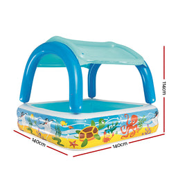 Bestway Kids Pool 140x140x114cm Inflatable Swimming w/ Canopy Play Pools 265L - 0