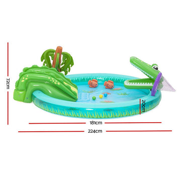 Bestway Kids Inflatable Splash Play Pool with Slide Ball Crocodile Fishing Net - 0