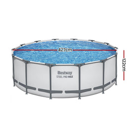 Bestway Swimming Pool 427x427x122cm Steel Frame Above Ground Pools Round Filter Pump Ladder - 0