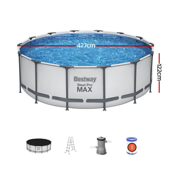 Bestway Swimming Pool 427x427x122cm Steel Frame Above Ground Pools Round Filter Pump Ladder - 0