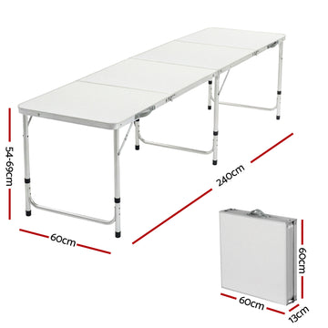 Weisshorn Folding Camping Table 240CM Portable Outdoor Picnic BBQ Aluminium Desk - 0