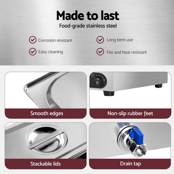 Devanti Commercial Food Warmer Bain Marie 4 Electric Buffet Pans