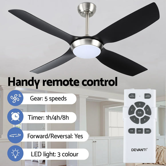 Devanti 52'' Ceiling Fan DC Motor w/Light w/Remote Black