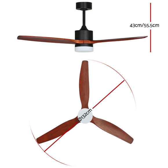 Devanti 52'' Ceiling Fan DC Motor 3 Blades w/Light - Dark Wood
