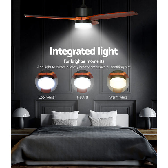 Devanti 52'' Ceiling Fan DC Motor 3 Blades w/Light - Dark Wood