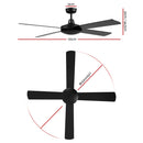 Devanti 52'' Ceiling Fan DC Motor 4 Blades w/Remote - Black-3