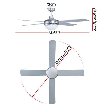 Devanti 52'' Ceiling Fan AC Motor w/Light w/Remote - Silver - 0