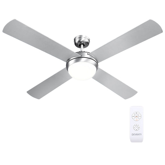 Devanti 52'' Ceiling Fan AC Motor w/Light w/Remote - Silver