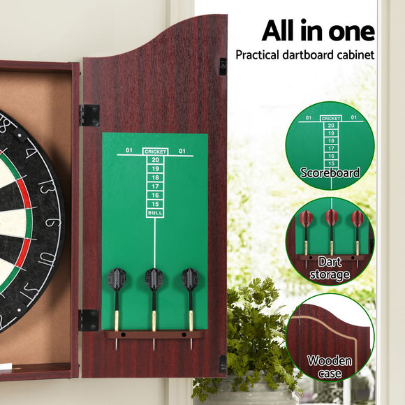 18" Dartboard Cabinet Set Professional Dartboard Wood Classic Game Party Sport