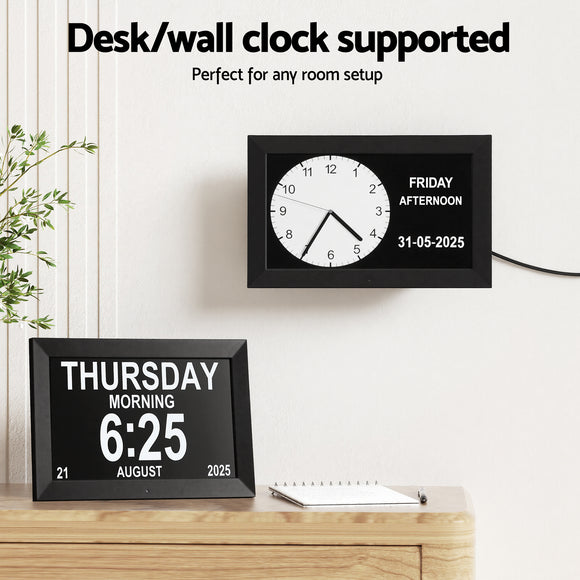 Artiss 10" Digital Day Clock Alarm Calendar Dementia Date Week Desk Clocks Black