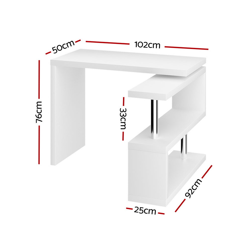 Artiss Computer Desk L-Shape Bookshelf White - 0