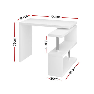 Artiss Computer Desk L-Shape Bookshelf White - 0