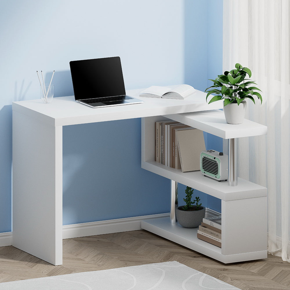 Artiss Computer Desk L-Shape Bookshelf White