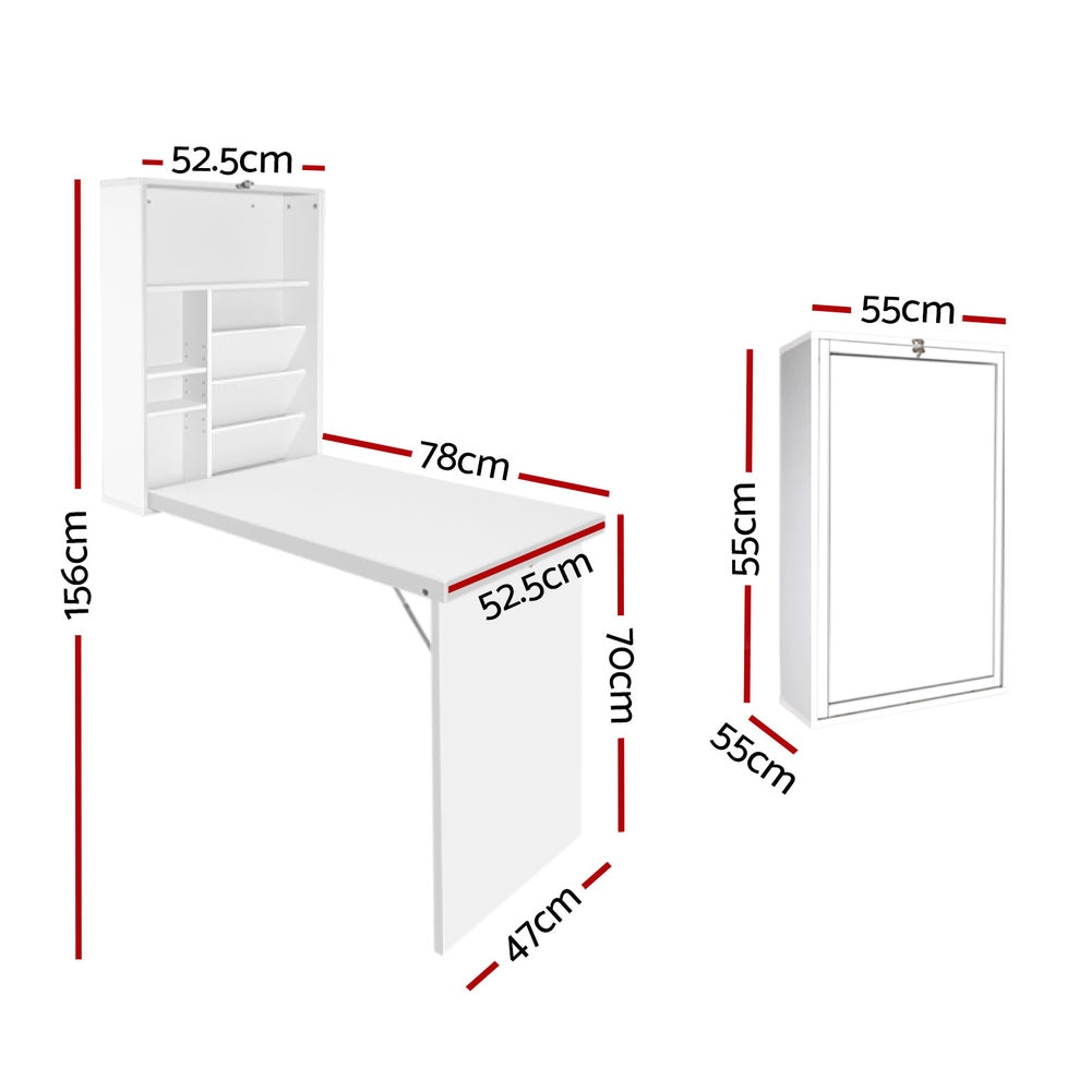 Artiss Computer Desk Bookshelf Wall Mount White - 0