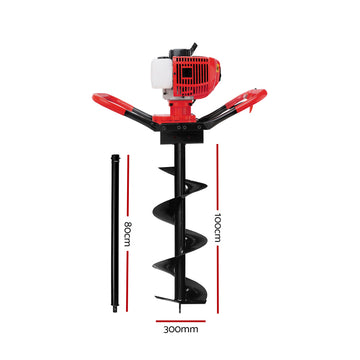Giantz Post Hole Digger 300mm Petrol Drill Extension Bits Auger - 0