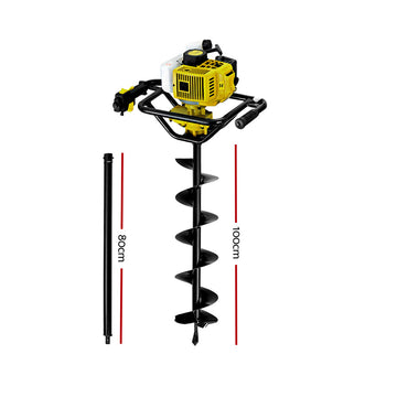 Giantz Post Hole Digger 200mm Petrol Drill Auger Extension Bits - 0