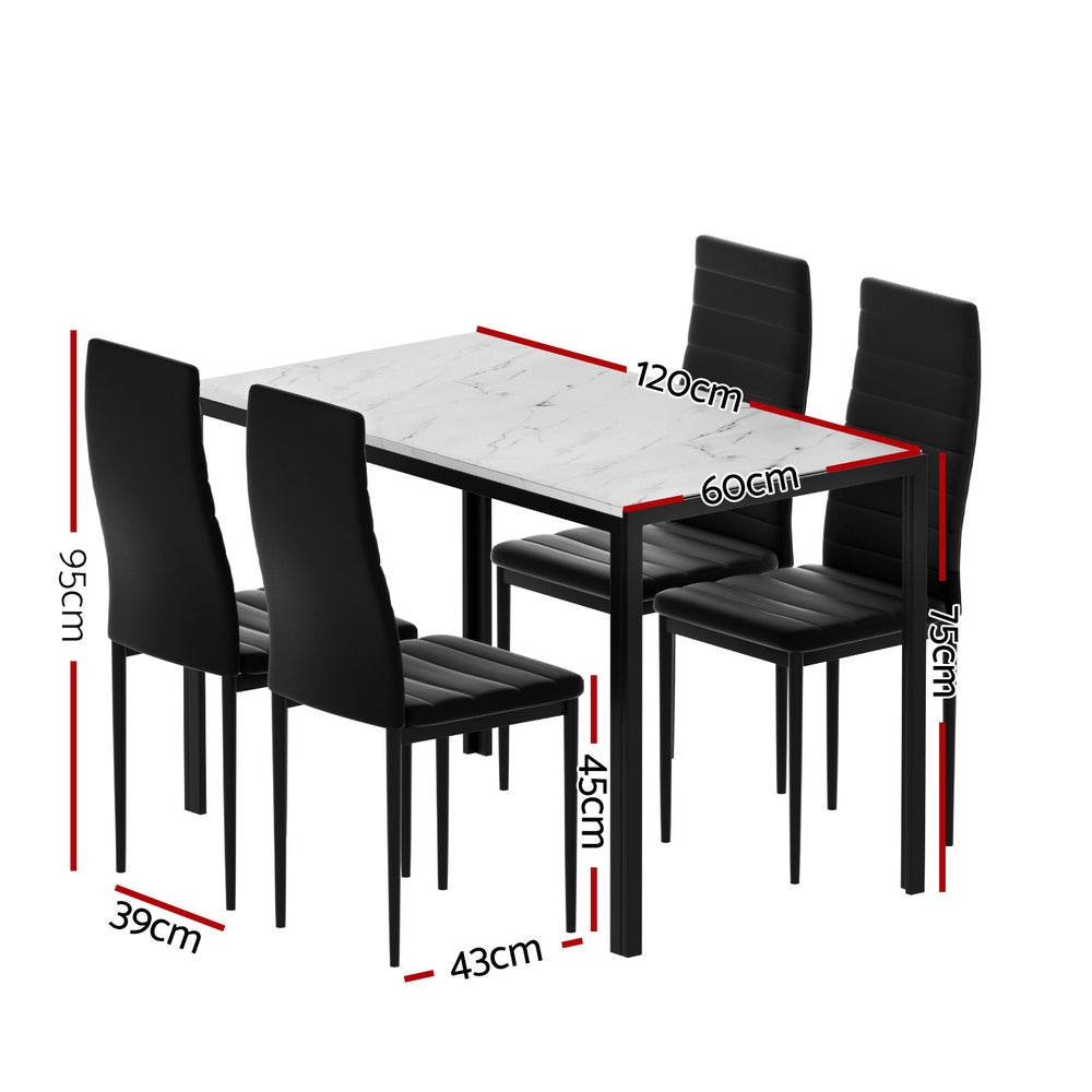 1 Artiss Dining Table and 4 Chairs Set Marble Effect - 0