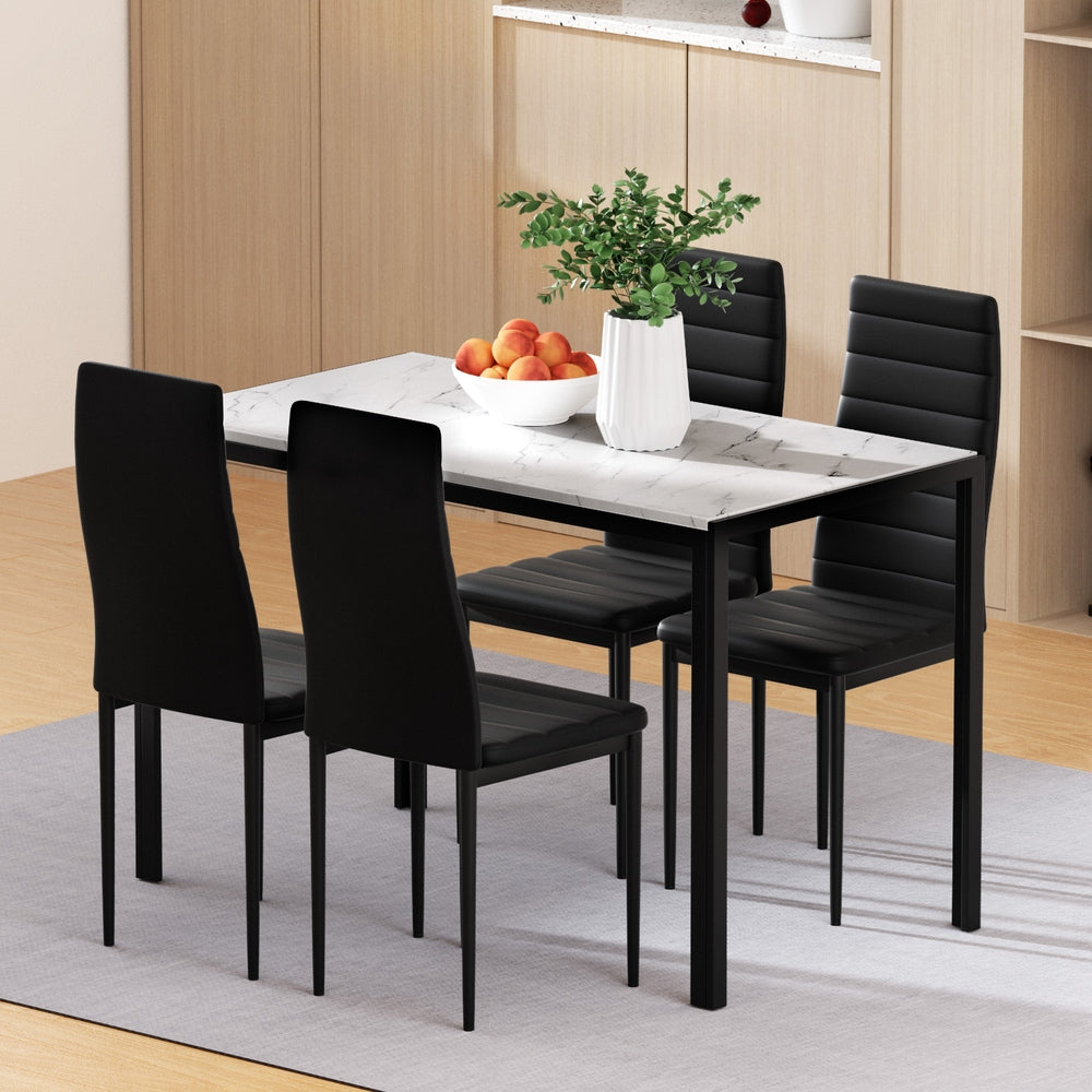 1 Artiss Dining Table and 4 Chairs Set Marble Effect