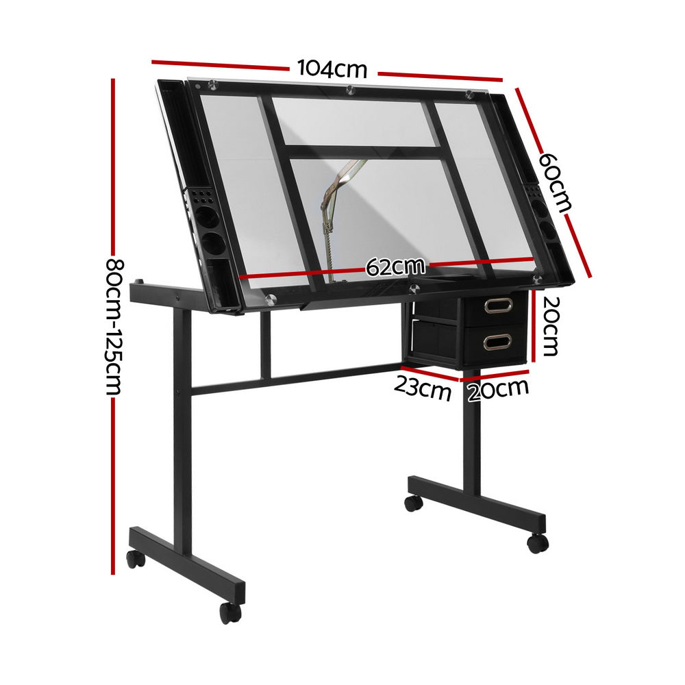 Artiss Drawing Desk Drafting Table Black - 0