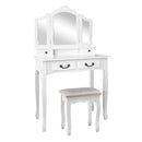 Artiss Dressing Table Stool Set Foldable Mirror White-3