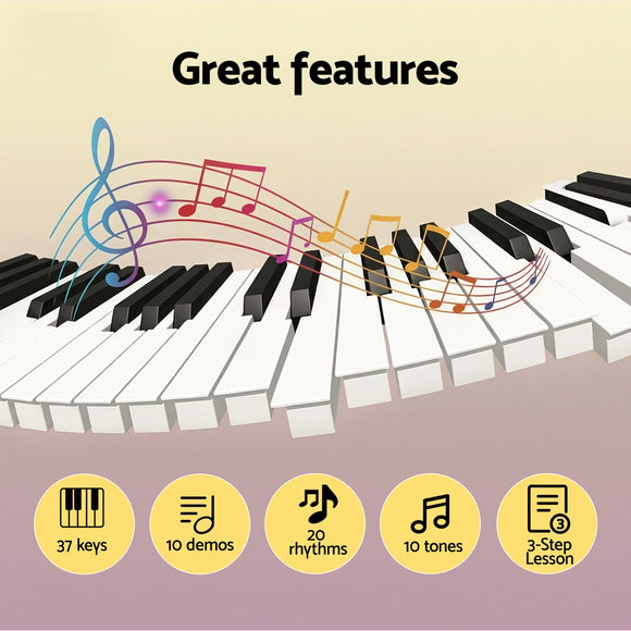 Alpha 37-Key Digital Piano Keyboard for Kids Beginners Electronic Keyboard Piano Gift Pink