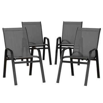 Gardeon 4PC Outdoor Dining Chairs Stackable Lounge Chair Patio Furniture Grey