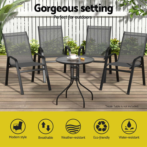 Gardeon 4PC Outdoor Dining Chairs Stackable Lounge Chair Patio Furniture Grey
