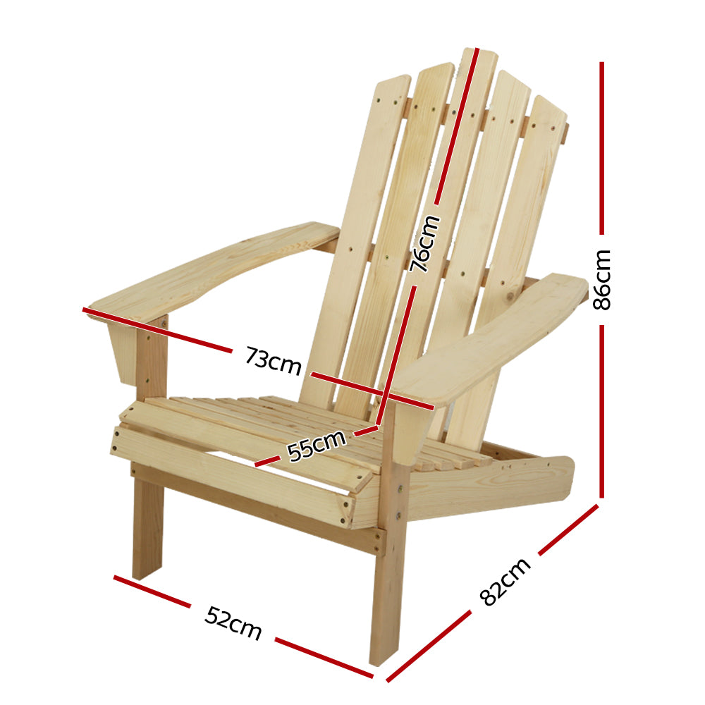 Gardeon Adirondack Outdoor Chairs Wooden Beach Chair Patio Furniture Garden Natural