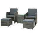 Gardeon 5PC Bistro Set Wicker Table and Chairs Ottoman Outdoor Furniture Grey-1