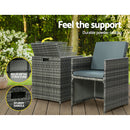 Gardeon 5PC Bistro Set Wicker Table and Chairs Ottoman Outdoor Furniture Grey-6