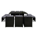 Gardeon Outdoor Dining Set 11 Piece Wicker Table Chairs Setting Black-7