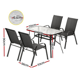 Gardeon 5PC Outdoor Dining Set Table and Chairs Patio Furniture Bistro Set Garden Black - 0