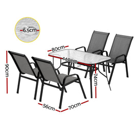 Gardeon 5PC Outdoor Dining Set Table and Chairs Patio Furniture Bistro Set Garden Grey - 0
